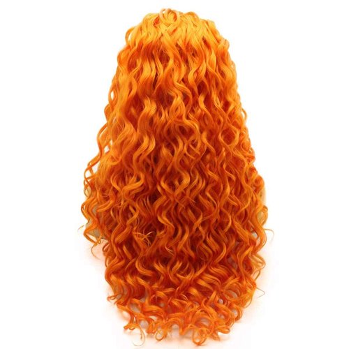 Lushy Kinky Curly Long Orange Wig Heavy Density Half Hand Tied Heat Resistant Synthetic Lace Front Wig