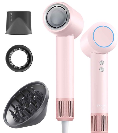 PLUZZ Ionic Hair Dryer with Diffuser, Professional High-Speed Blow Dryer for Women & Men, 110,000 RPM Brushless Motor Fast Drying & Low Noise, Thermo-Control, Lightweight & Compact for Home and Travel