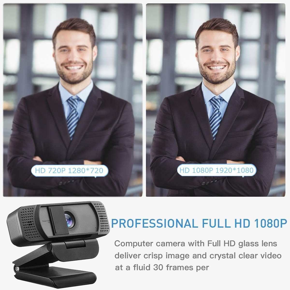 1080P Webcam with Microphone for PC Streaming, Web Camera for Desktop with Privacy Cover, 100° Wide Angle, Auto Light Correction, USB Plug&Play Web Cam for OBS/Gaming/Zoom/Skype/FaceTime/Teams/Twitch