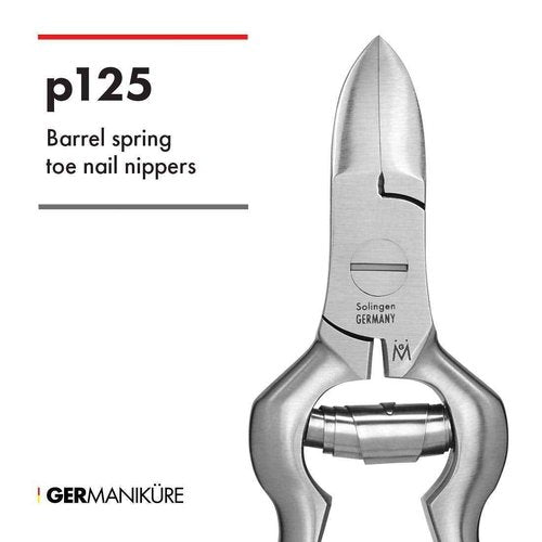 p125 - Pedicure Heavy Duty Toenails Nippers FINOX Surgical Steel Toe Nail Cutters German Stainless Barrel Spring Podiatry Clippers Tool in Leather GERmanikure Solingen