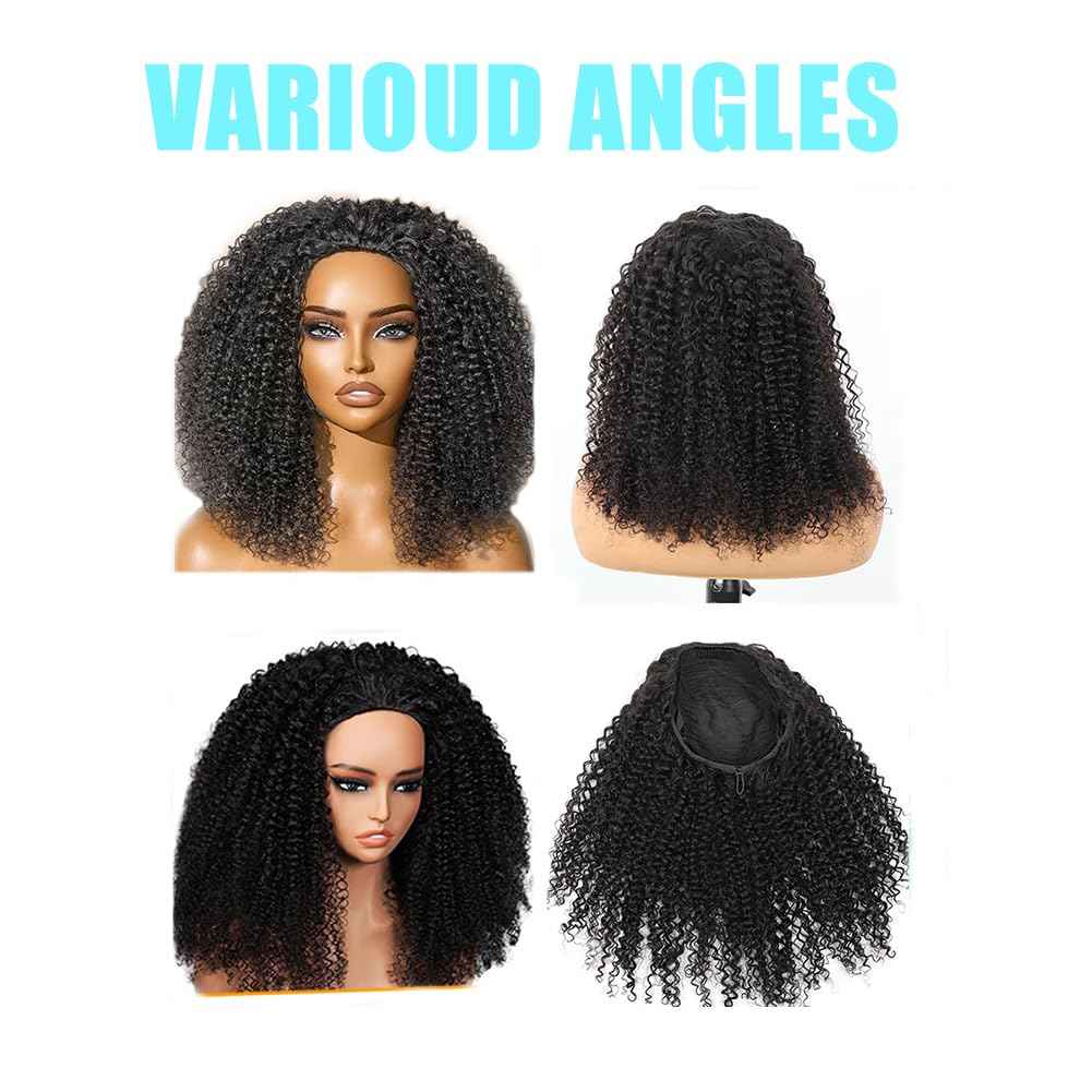Kinky Curly Half Wig Human Hair 200% Density 3 In 1 Seamless Flip Over Half Wigs Human Hair Glueless Wear and Go Beginner Friendly Kinky Curly Wig Human Hair Drawstring Headband Wig for Women 18 Inch