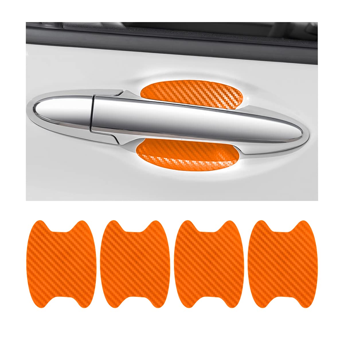 4PCS Car Door Handle Protector Sticker, Universal Carbon Fiber Anti-Scratches Auto Protective Film, Car Door Side Paint Cover Guard Stickers Fit for Most Car Handles （Orange/4PCS）