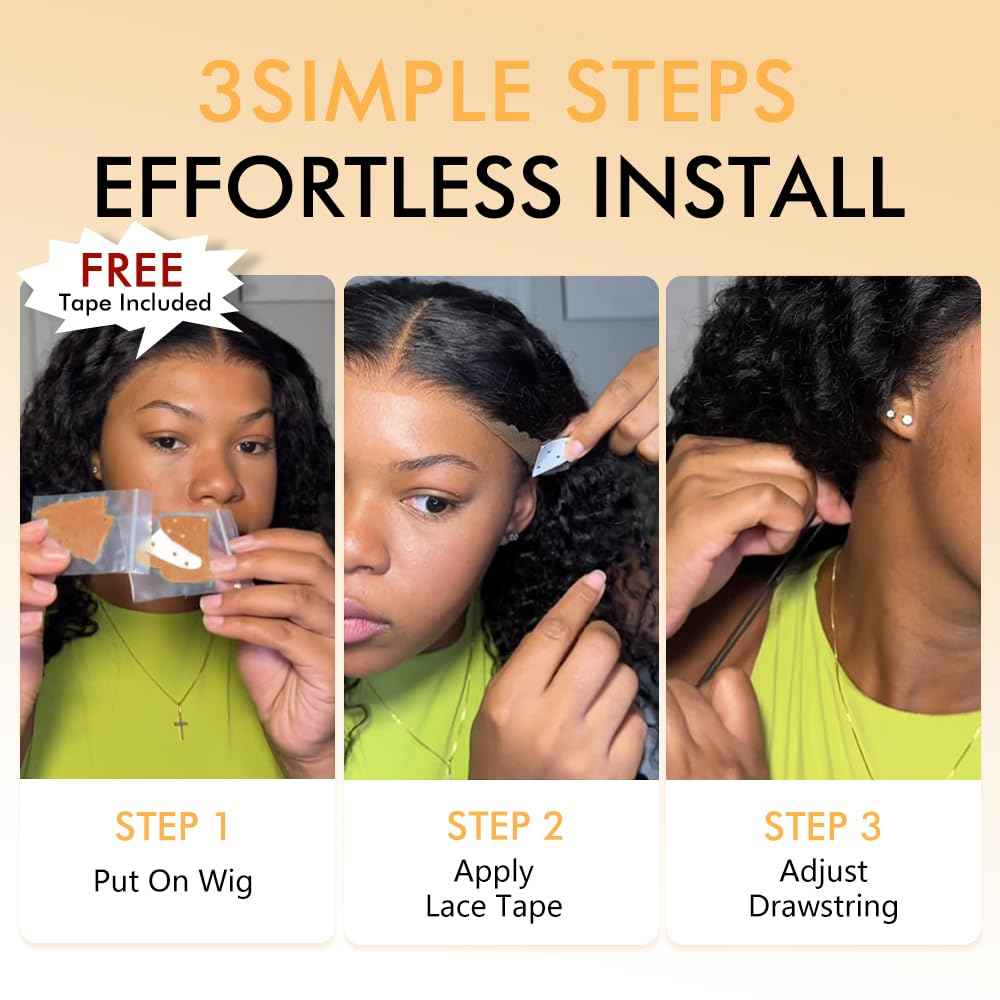 Goulus 7x6 Deep Wave Glueless Wigs Human Hair Pre Plucked Pre Cut 250% Density Drawstring Wig Human Hair Wear and Go Glueless Wigs for Black Women Natural Color #1B 16 Inch