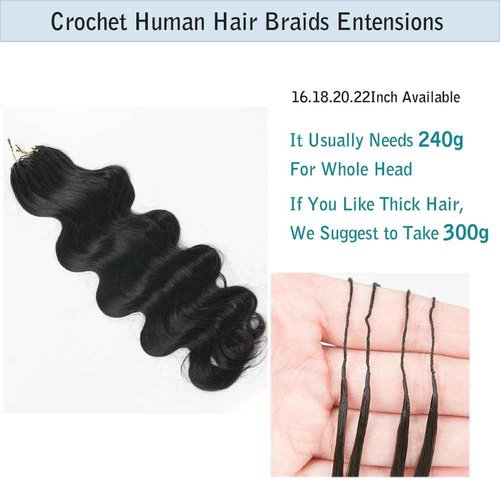 Body Wave Pre Separated Crochet Human Hair Braids Extensions Body Wave Brazilian Virgin Hair for Boho Braiding Knotless Feather Hair Extensions For Black Women Natural Color 22inch 60g