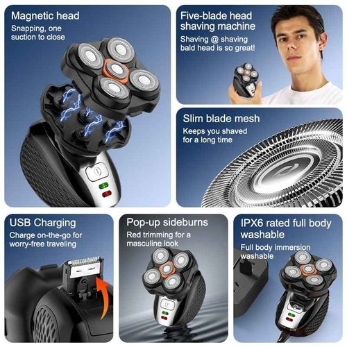 OTY Kit Get It All – Head Shaver & Body Trimmer for Men | Bald Groomer + Special Intimate Trimmer, Waterproof Cordless 8-in-1 Complete Grooming Kit