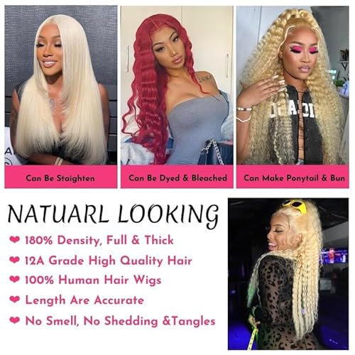 Blonde Wig Human Hair, 613 13x1 HD Transparent Lace Frontal Wig Human Hair, 613 Lace Front Wig Human Hair, 180% Density 28inch Deep Wave Blonde Lace Front Wigs Human Hair Pre Plucked