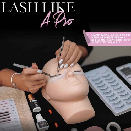 Hoka Lash Eyelash Extension Kit & Training Course and Certification, Professional Lash Extension Kit for Beginners Includes Practice Mannequin Head, Lash Trays, Glue, Tweezers, Fan & More