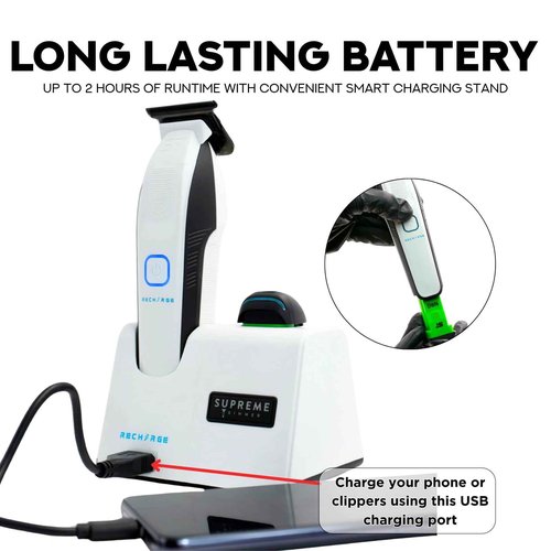 Supreme Trimmer Recharge ST777 – Professional Barber Trimmer with 2 Removable Batteries | 8000 RPM Motor, Zero Gap DLC Blades, Smart Charging Dock, USB-C Fast Charge