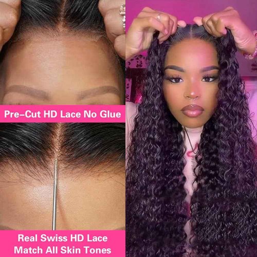 Jenniferita 26 Inch Wear and Go Glueless Wigs Pre Plucked 200% Density Deep Wave Lace Front Wigs Human Hair for Women Transparent Closure Wigs Natural Color