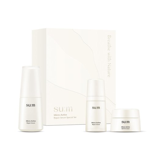 SU:M Micro-Active Repair Serum Set (3-piece set) - Hydrating and Calming Korean Skincare Serum for Sensitive and Acne-Prone Skin, Reduces Pores and Enhances skin tone