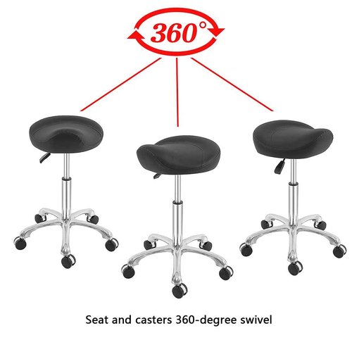 MWOSEN Saddle Stool Rolling Swivel Height Adjustable with Wheels. Saddle Chair Salon, Spa, Tattoo, Pedicure, Massage -Esthetician Chair(Black)