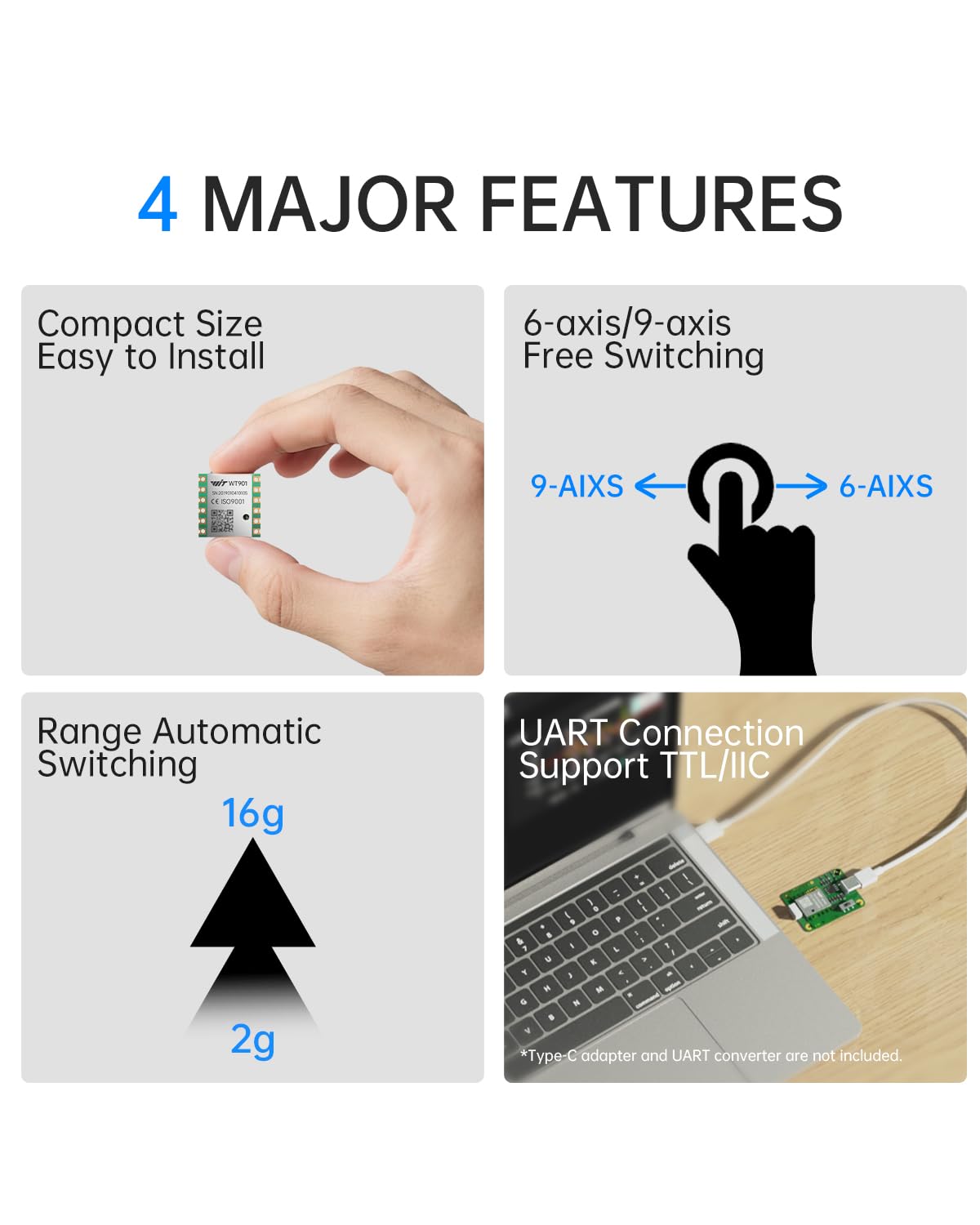 [Arduino Accelerometer Sensor+Inclinometer] WT901 High-Accuracy 3-axis Acceleration+Gyroscope+Tilt Angle +Magnetometer with Kalman Filtering, 9-axis MPU9250 USB 200Hz IMU Raspberry Pi AHRS Module