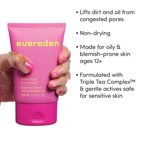 Evereden Preppy Skincare Collection with Triple Green Tea: Teen Skincare Steer Clear Balancing Jelly Cleanser Teen Face Wash, Let's Bounce Gel-Cream Moisturizer, & Balance Up Toner Pads for Face