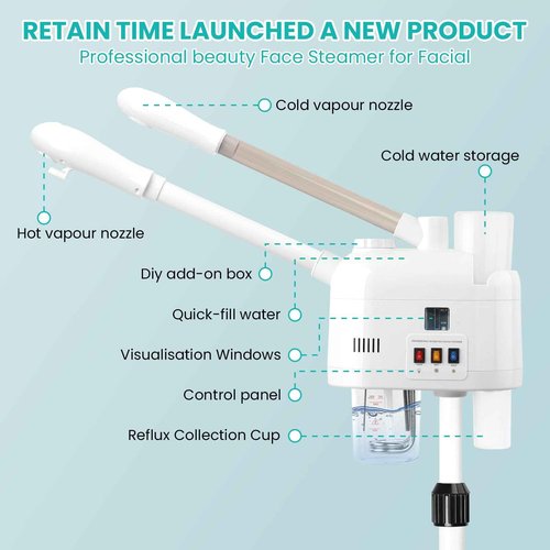 Retain time face steamer for hot and cold, Face Steamer with More Steam, Adjustable Height for Face Steamer Suitable for Personal Home and Professional Personal Care Places, Moisturizing or Hydrating.