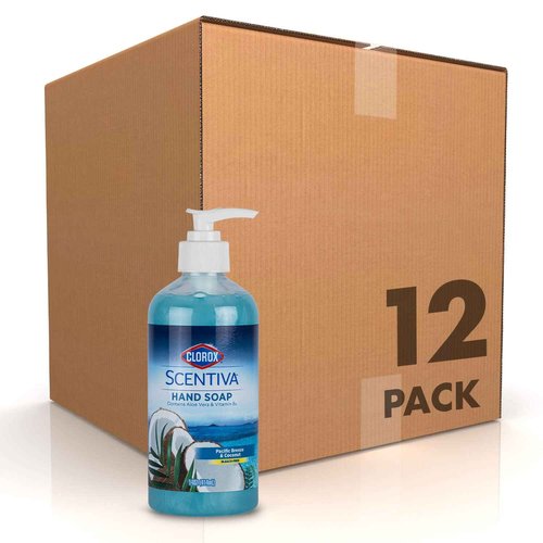 CLOROX Scentiva Liquid Hand Soap, Pacific Breeze & Coconut Scent - Bleach-Free Scented Hand Hand Wash with Aloe Vera & Provitamin B5 for Kitchen or Bathroom, 14 Fl Oz - 12 Pack