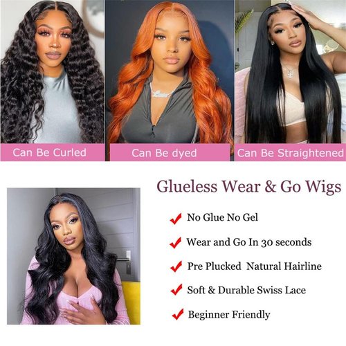Caijuxing Wear And Go Glueless Wigs Human Hair Body Wave Lace Front Wig 4x4 Hd Lace Closure Wigs Human Hair Glueless Wigs Human Hair Pre Plucked Pre Cut For Beginners 180% Density (24 Inch)
