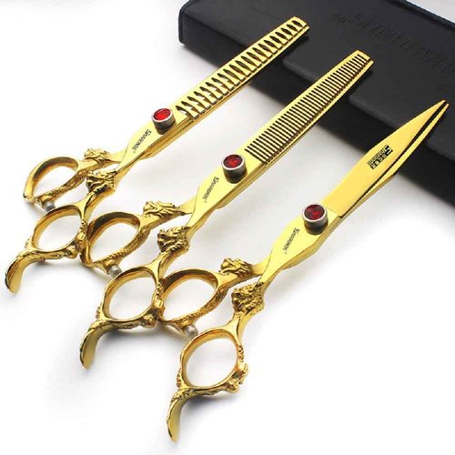 Gold Dragon Professional Hairdressing Scissors - 7 Inch 3-Piece Set (Gold & Black)