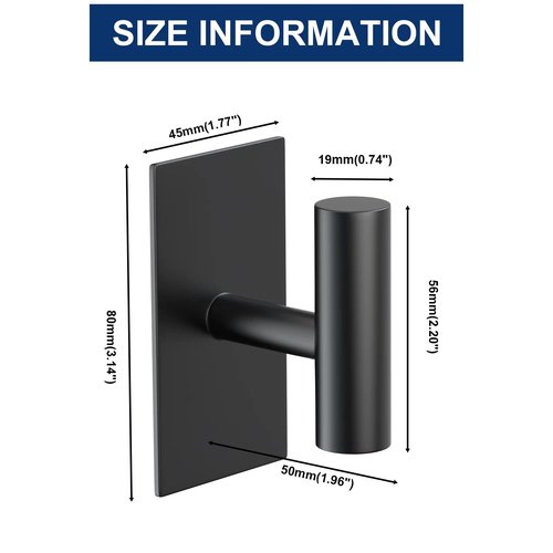 VAEHOLD Wall Towel Hooks, Heavy Duty Sticky Holder Waterproof Towel Hooks for Hanging Coat, Clothes, Closet Hook Wall Mount for Kitchen (Black, 2 Pack)
