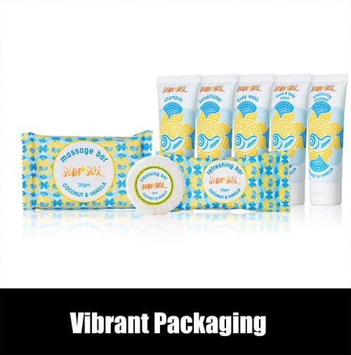 World Amenities Sun + Sol Bulk Moisturizing Massage Bar with Warm Coconut & Vanilla Fragrances, Sachet Wrapped Travel Size Toiletries, Mini Hotel Amenities, 1.23 oz (300 Pack)