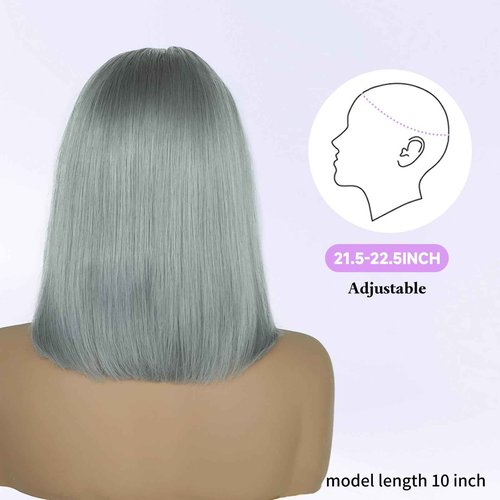 Silver Grey 13x4 Lace Front Bob Wig Brazilian Virgin Human Hair Wig Pre Plucked Hairline with Baby Hair UHD Transparent Lace Natural Looking Bleach Knots Glueless Wigs for Women 180% Density 10 Inch