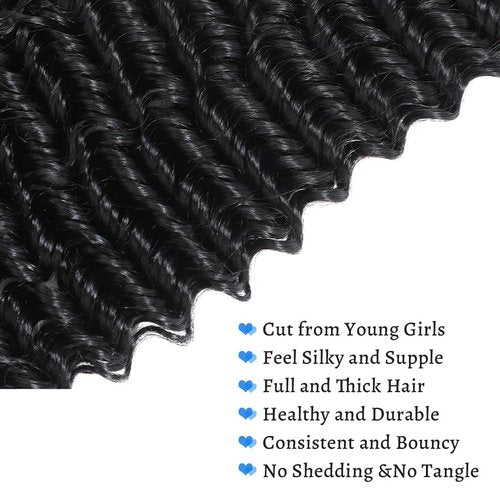 14A Deep Wave Bundles Human Hair 14 16 18 Inch, Full and Silky 100% Unprocessed Brazilian Virgin Human Hair Extensions Natural Black (Deep Wave Bundles, 14 16 18)