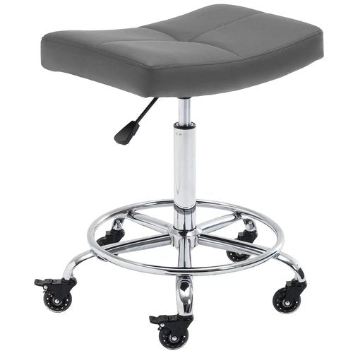 CoVibrant Wide Rolling Stool with Lockable Rubber Wheels & Footrest - Adjustable Swivel Stool Chair for Kitchen, Lab, Office, Salon, Home (Grey, 24''-31'')