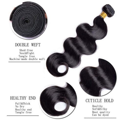 28 30 32 inch Color #1B Human Hair Bundles Body Wave Bundles WuvuSnm Natural Black Body Wave Human Hair Bundle