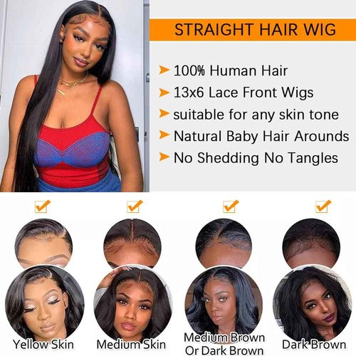 CHEETAHBEAUTY 13x6 Lace Front Wigs Human Hair 18Inch HD Transparent Lace Frontal Wigs 220% Density Brazilian Virgin Straight Human Hair Wigs for Women Pre Plucked with Baby Hair Natural Color