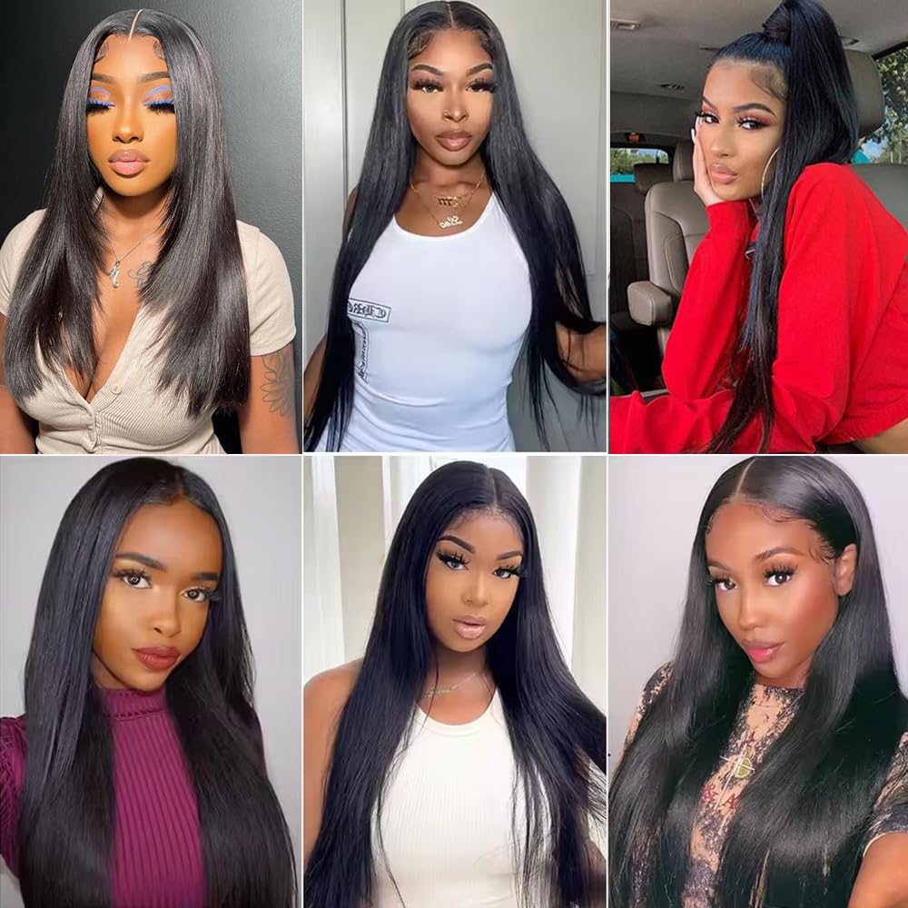 12A Human Hair Bundles 22 24 26 Inch Brazilian Straight Hair 3 Bundles 100% Unprocessed Virgin Human Hair Weave Straight Hair Extensions Natural Black（22 24 26）
