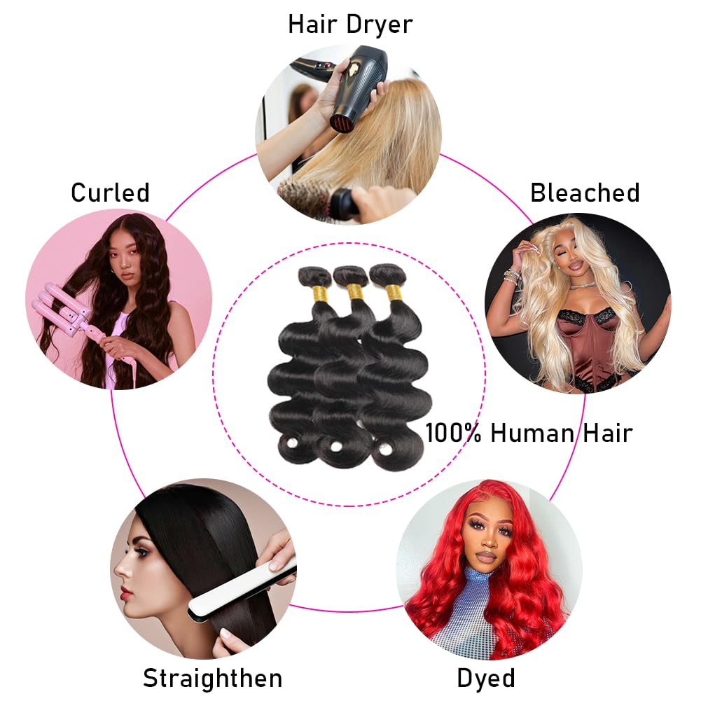 14A Human Hair Bundles Body Wave Bundles Human Hair 22 24 26 Inch 100% Unprocessed Brazilian Virgin Hair Body Wave 3 Bundles Human Hair Extensions for Women Natural Black Quick Weave