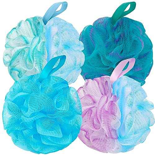 Bath Loofah Shower Sponge Body Back Scrubber Soft Mesh Shower Puffs Exfoliating Loofa for Women & Men Bath Accessories Cleaning Tool (4Pack 60G Loofah Sponge, Forest Fairy)