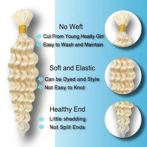 Heyloo Hey my wig Blonde 20 Inch 100g 613 Human Braiding Hair for Boho Braids Deep Curly Wave Bulk Human Hair for Braiding Unprocessed Brazilian Virgin Water Wave Wet and Wavy