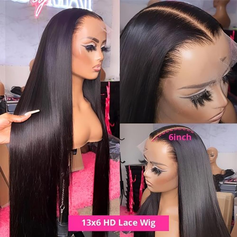 13x6 Straight Lace Front Wig Human Hair 220% Density HD Transparent Lace Front Wigs for Women 30 Inch Lace Wigs Brazilian Virgin Real Human Hair