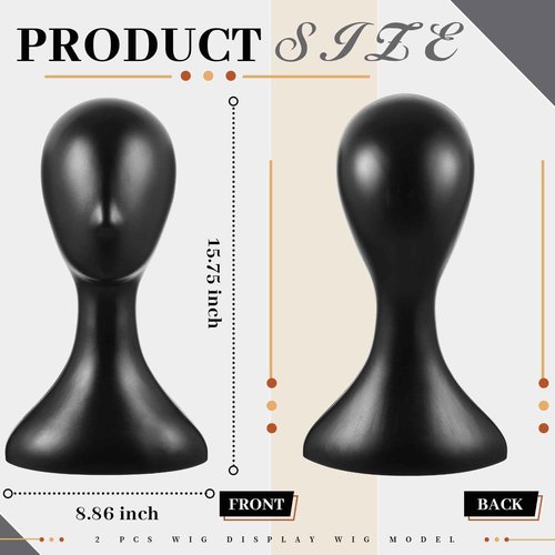 Leinuosen 4 Pcs 16 Inch Professional Mannequin Head Plastic, Realistic Durable Women Model Torso Styling for Wig, Making Styling, Hat, Mask, Headdress, Jewelry, Sunglasses Decor (Black)