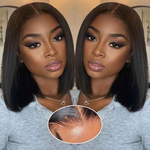 GUDOZO Bob Wig Human Hair 14 inch Glueless Wigs Human Hair Pre Plucked Pre Cut 9x6 HD Lace Front 200% Density Glueless Wigs Human Hair Short Straight Bob Wigs for Black Women