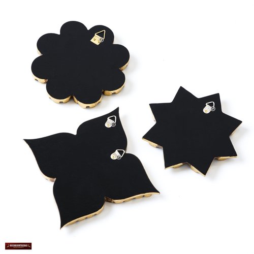 DECORCONTRERAS Handmade Peruvian Mirror Set – Reverse Painted Glass – Small Decorative Mirrors for Wall – Artisan Star & Diamond Designs – Unique Wall Decor Gift