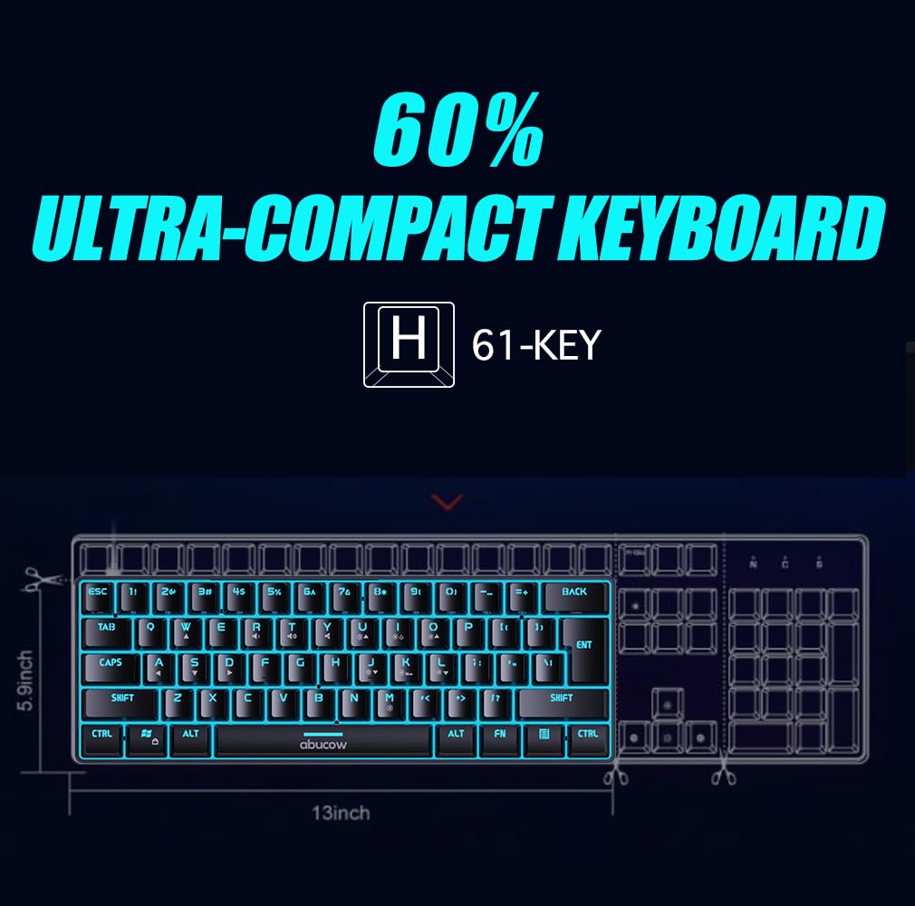 abucow Gaming Keyboard Minimalist Portable Wired Ultra-Compact Mini Imitation 61 Keys RGB Backlit Keyboard (Black)