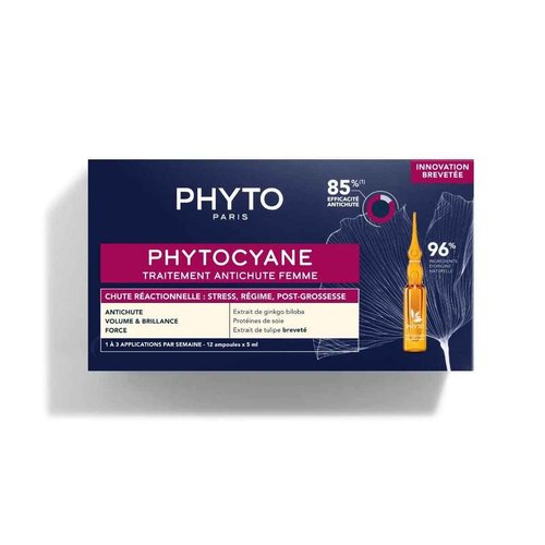 PHYTOCYANE Women Revitalizing Treatment for Reactional Hair Thinning, Stress, Fatigue, Diet, Pregnancy, Hair Thinning Postpartum | 12 Vials x 0.169 fl.oz. (1 month Supply)