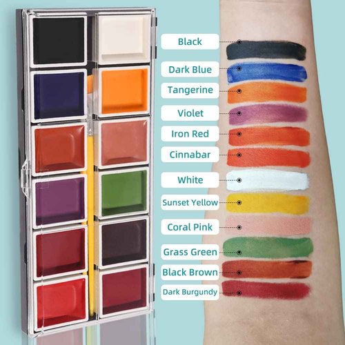 T TOGUSH 12 Colors Alcohol Activated Makeup Palette Set with Mimic Wound Sponge Egg for SFX Halloween Makeup