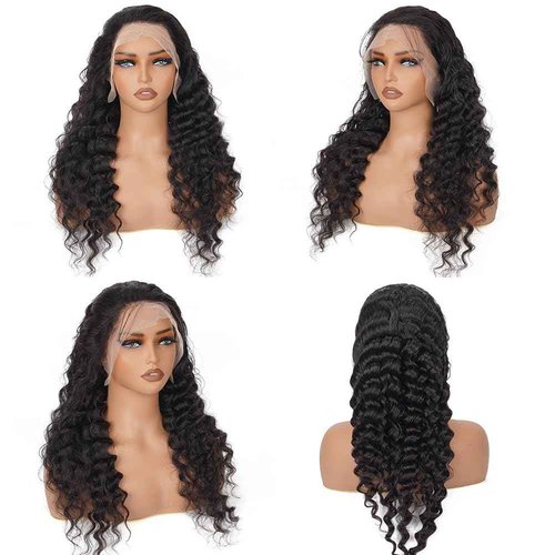 XVE 26 Inch 13x4 Deep Wave Lace Front Wigs Human Hair Pre Plucked 200 Density HD Transparent Lace Frontal Wig Wet And Wavy Lace Front Wigs Human Hair For Women Curly Glueless Wigs Natural Black
