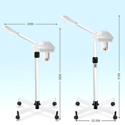 Professional Facial Steamer, Esthetician Steamer on Wheels with Hot Mist, Stand Face Steamer for Facial Deep Cleaning, Steamer for Facial for Personal Care or Spa, Moisturizing and Hydrating, White