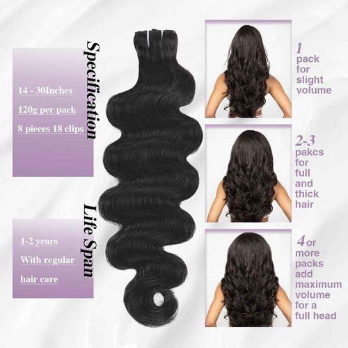 Body Wave Clip In Hair Extensions Real Human Hair Clip Ins For Women 18 Inch Remy Human Hair Extensions Clip Ins 8 Pcs With 18 Clips 120g Natural Black