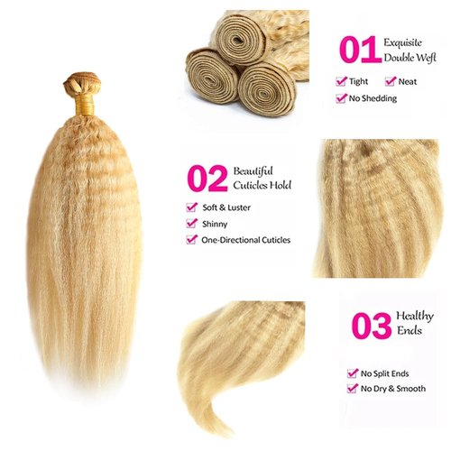24 26 28 inch P27/613 Human Hair Bundles Blonde Kinky Straight Bundles 613 Blonde Yaki Human Hair Bundle