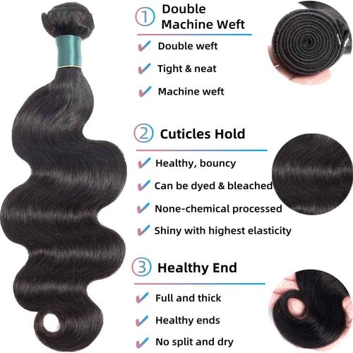 Superfect Human Hair Bundles 16 18 20 Inch Body Wave Bundles Human Hair 12A 100% Unprocessed Brazilian Virgin Hair Weave 3 Bundles Natural Black Color (16 18 20, Body Wave 3 Bundles)