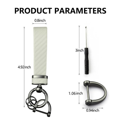 Turcee Carbon Fiber Car Keychain,Automotive Interior Accessories Keychains Leather Car Key Fob,Car Accessories Key Ring&Anti-Lost D-Ring(White)