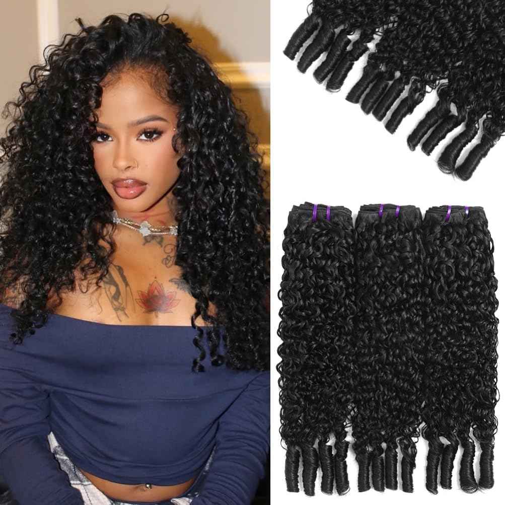 3C4A Burmese Curly Bundles Human Hair 18 20 22 Inch 12A Unprocessed Virgin Human Hair Water Wave Bundles with Spiral End Quick Weave Remy Hair Natural Color for Women