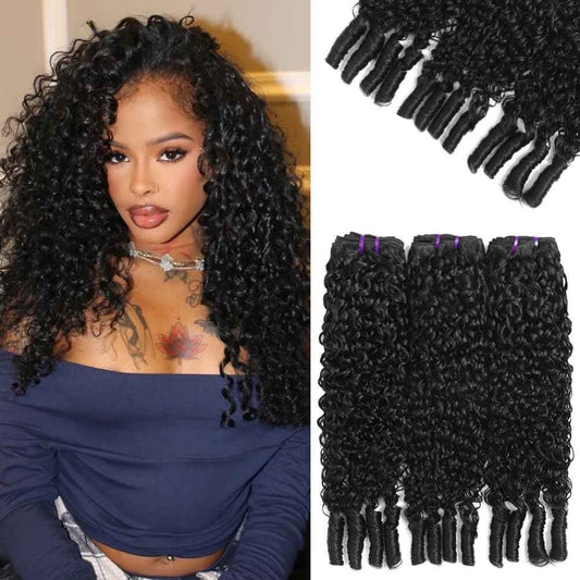 3C4A Burmese Curly Bundles Human Hair 18 20 22 Inch 12A Unprocessed Virgin Human Hair Water Wave Bundles with Spiral End Quick Weave Remy Hair Natural Color for Women