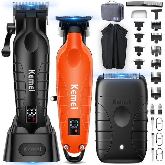 KEMEI Hair Clippers for Men Professional, Barber Clippers and Trimmers Set, Foil Shaver for Men,Cordless Hair Clippers and Barber Kit, Hair Cutting Kit, KM-2293Orange, KM-PG2290D, KM-T95