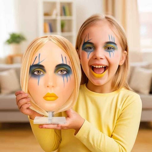 ZTBBRA Kids Makeup Practice Face – 5D Silicone Training Head with Full Kit, Reusable Makeup Practice Kit for Beginners, Children & Enthusiasts, Supports False Lashes & Wigs
