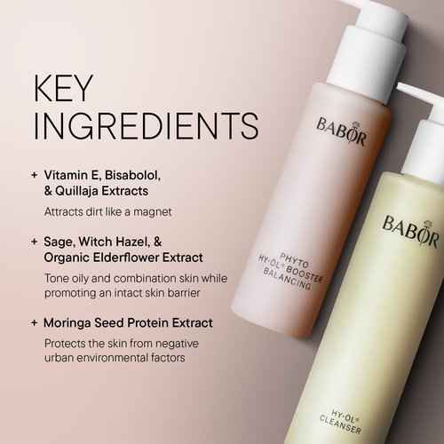 BABOR HY-OL Cleanser & Phyto HY-OL Booster Balancing Set, Double Cleansing, Oil Cleanser and Makeup Remover Oil, Evens Complexion for Combination & Oily Skin